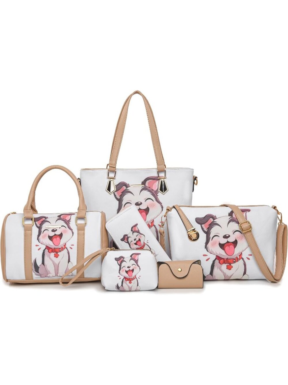 Women's Khaki Dog Stylish Satchel Handbag Tote With Top Handle Shoulder Bag